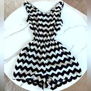 Black and White Open Back Cute Romper Small